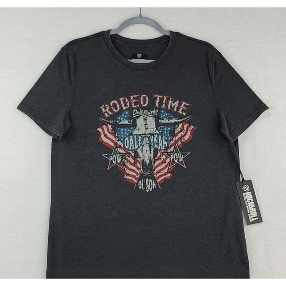 Rock and Roll Denim Mens Dale Brisby Rodeo Time Graphic T-Shirt Gray NEW - Picture 2 of 3